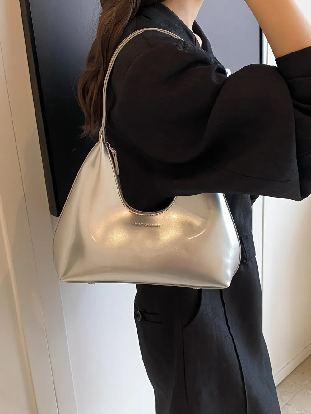 Glossy Moon-Shaped Shoulder Bag