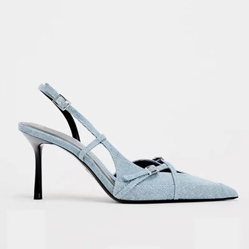 Denim Slingback Pointed-Toe Heel