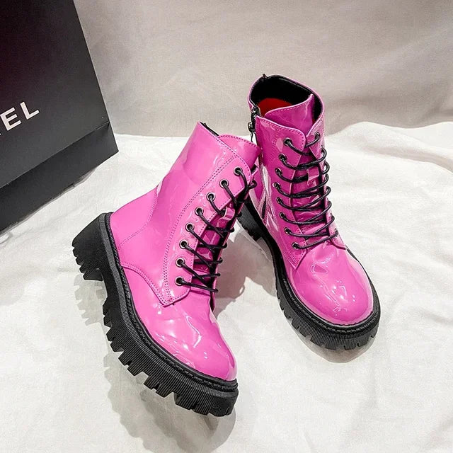 Black Patent Platform Combat Boots
