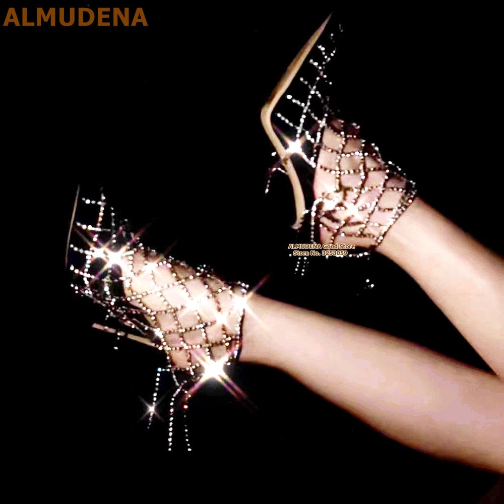 Crystal Fringe Rhinestone Heels – Black & Silver