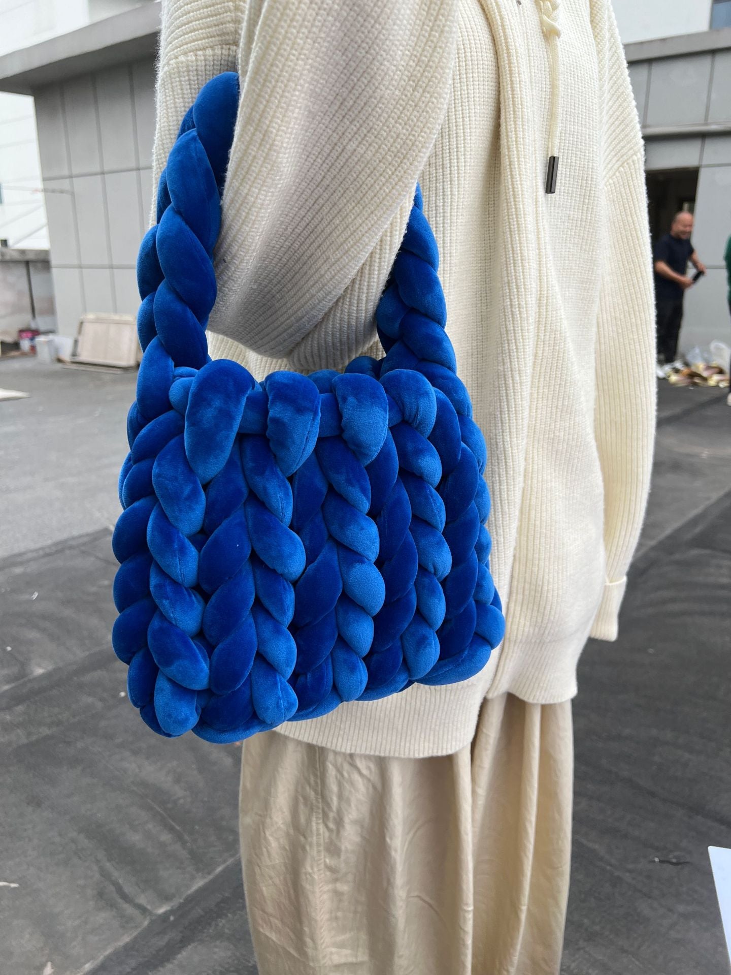 Handmade Chunky Knit Velvet Handbag Bag