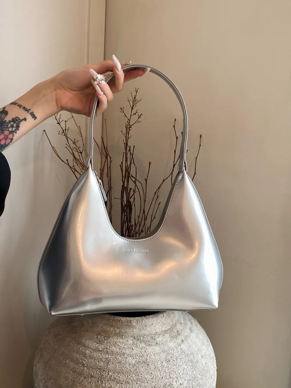 Glossy Moon-Shaped Shoulder Bag