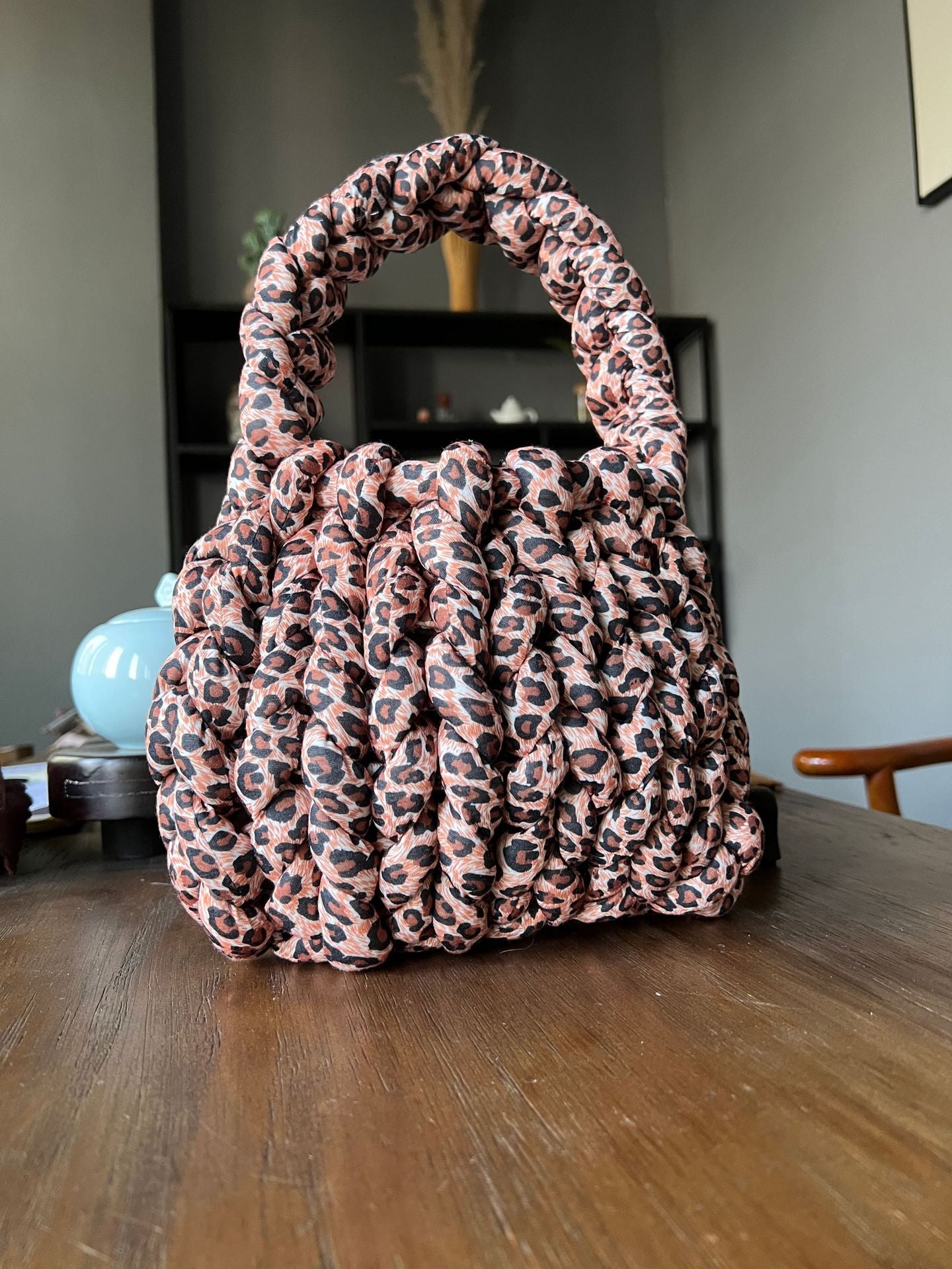 Handmade Chunky Knit Velvet Handbag Bag