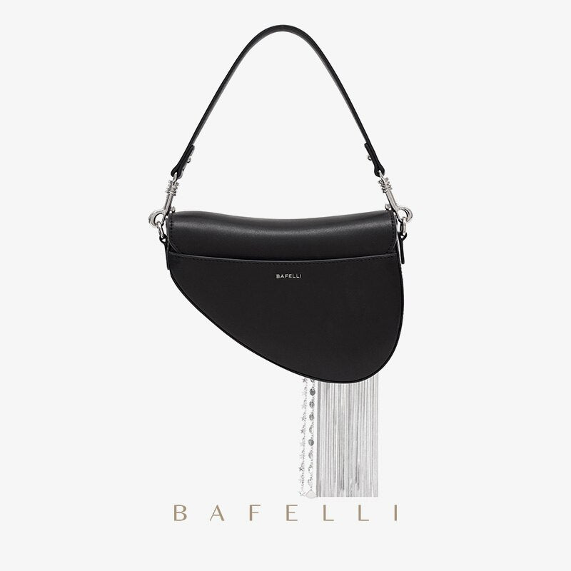 Cowhide Shoulder Bag with Tassel Detail – Designer Style