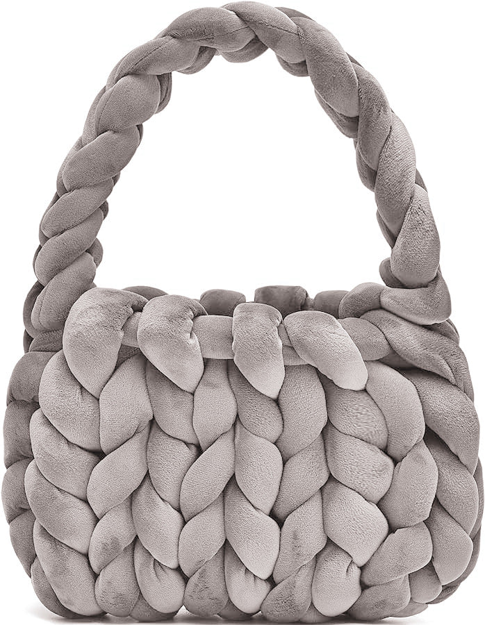 Handmade Chunky Knit Velvet Handbag Bag