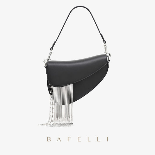 Cowhide Shoulder Bag with Tassel Detail – Designer Style