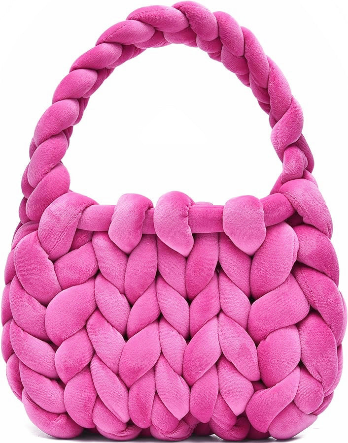 Handmade Chunky Knit Velvet Handbag Bag