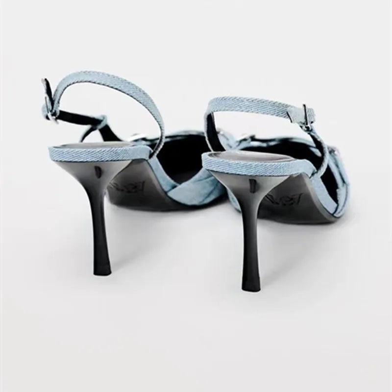 Denim Slingback Pointed-Toe Heel