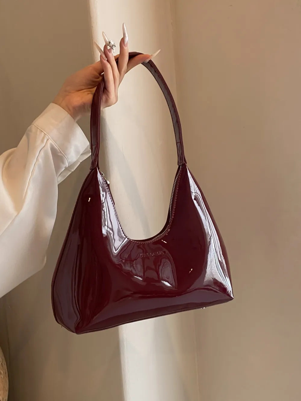 Glossy Moon-Shaped Shoulder Bag