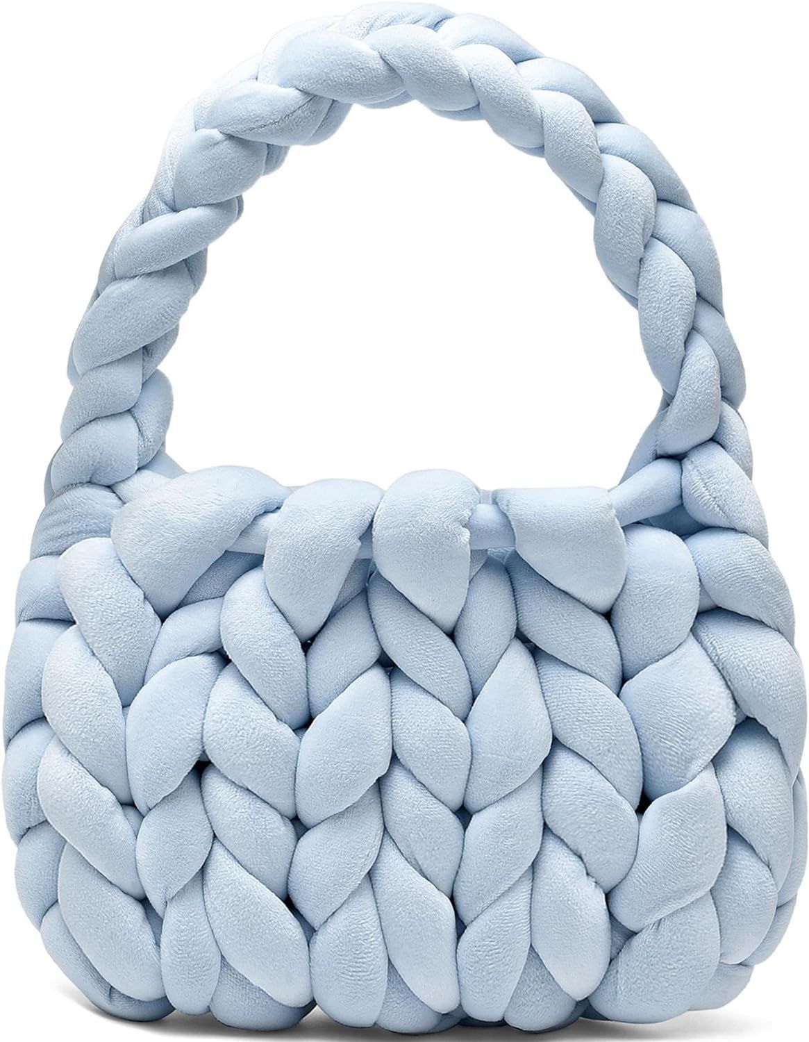 Handmade Chunky Knit Velvet Handbag Bag