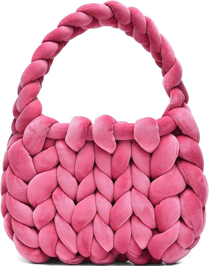 Handmade Chunky Knit Velvet Handbag Bag