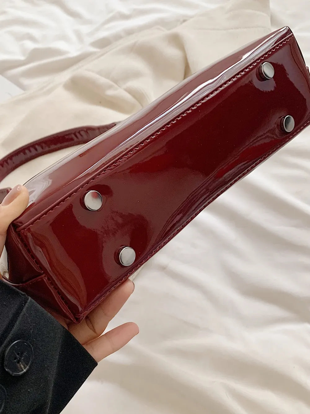 Glossy Moon-Shaped Shoulder Bag