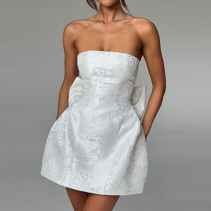 Jacquard Mini Dress with Bow - Strapless