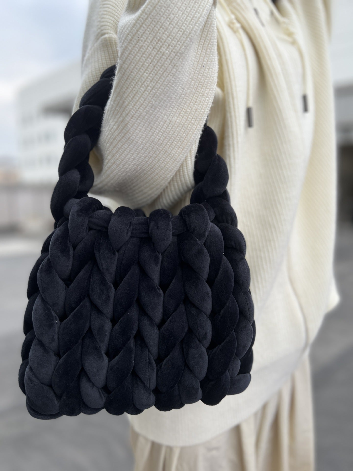 Handmade Chunky Knit Velvet Handbag Bag