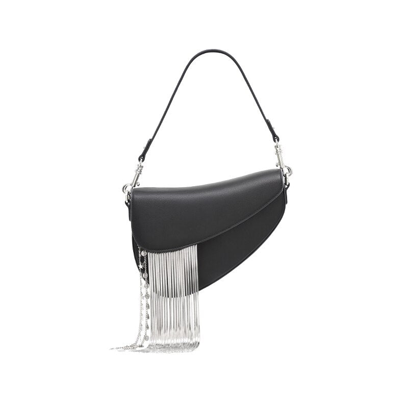 Cowhide Shoulder Bag with Tassel Detail – Designer Style