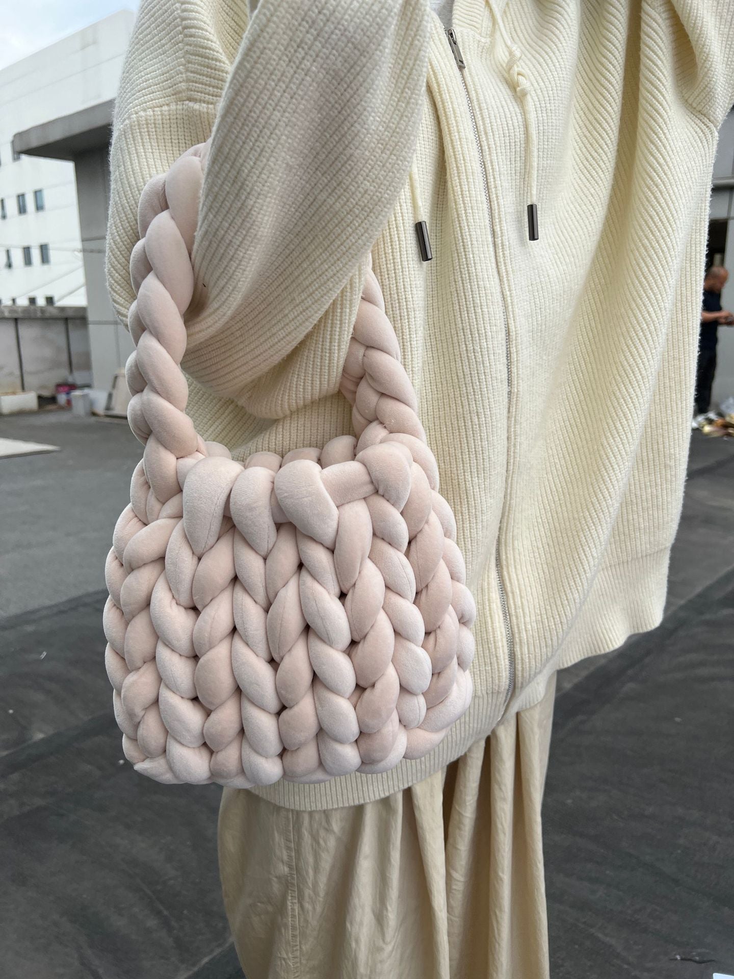 Handmade Chunky Knit Velvet Handbag Bag