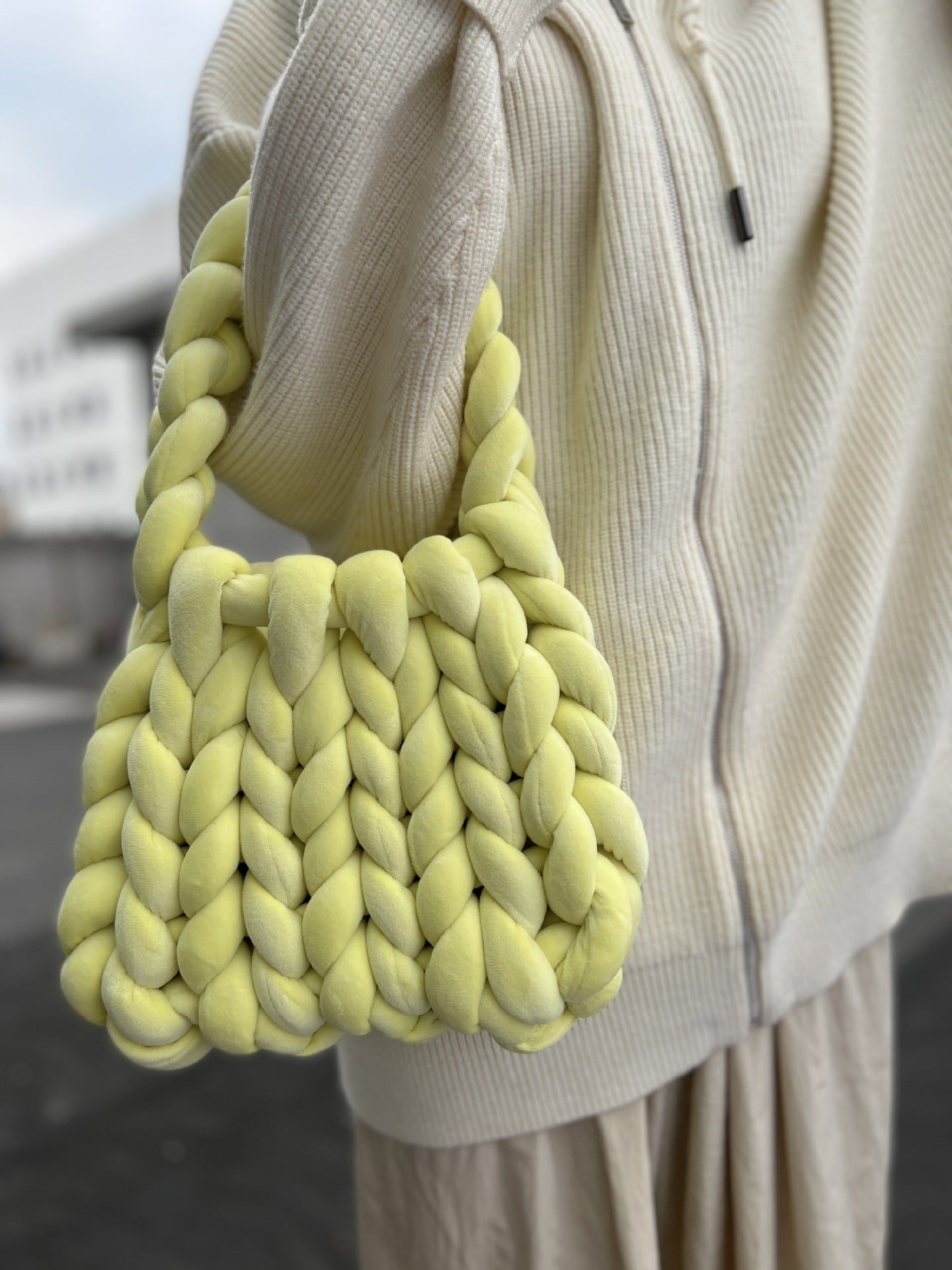 Handmade Chunky Knit Velvet Handbag Bag