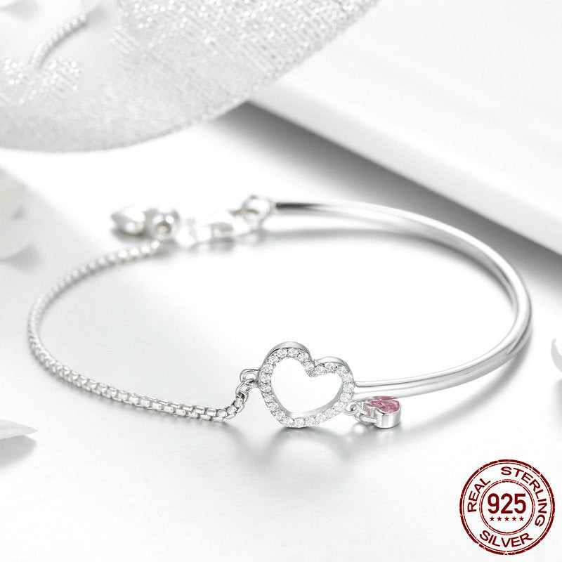 S925 Sterling Silver Heart Bracelet - Minimal & Elegant