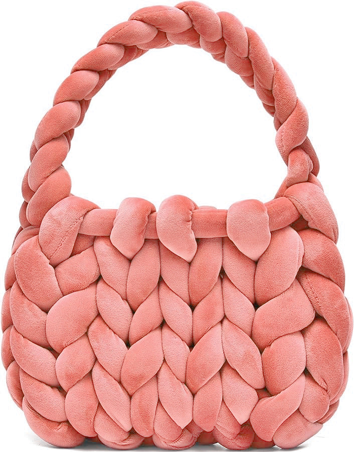 Handmade Chunky Knit Velvet Handbag Bag