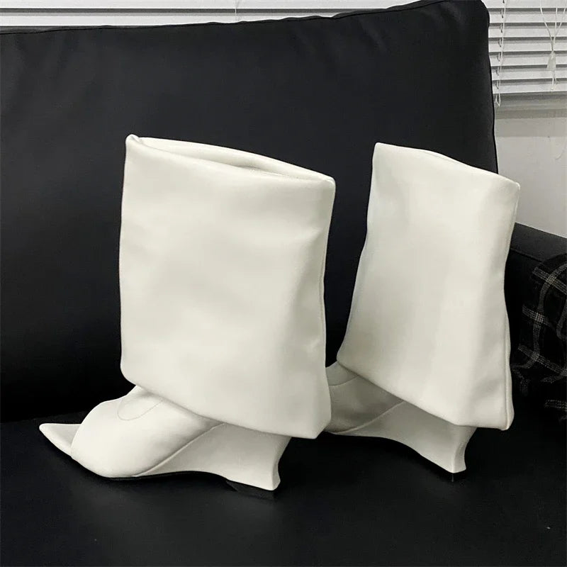 Knee-High Peep-Toe Wedge Boots