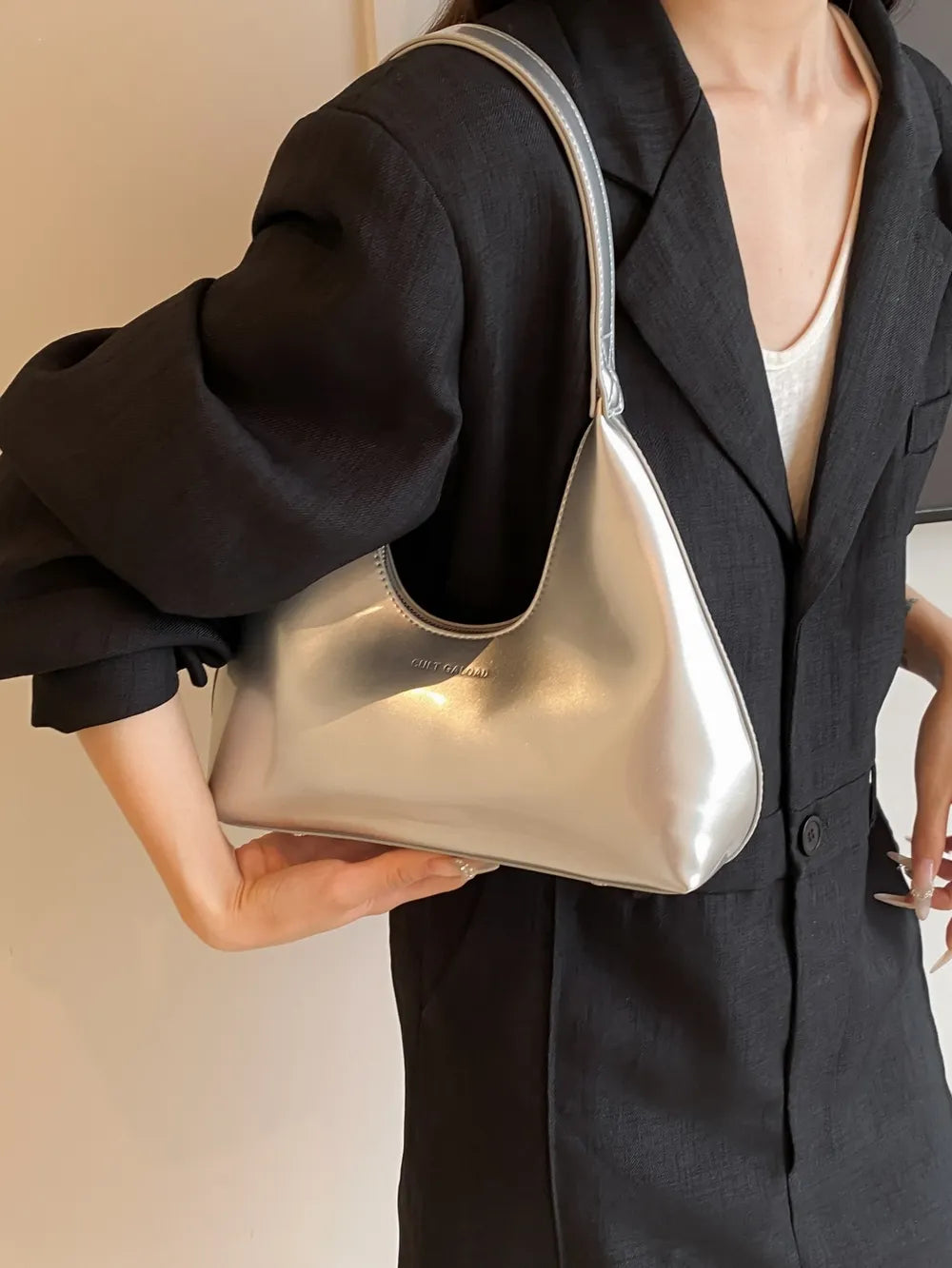 Glossy Moon-Shaped Shoulder Bag