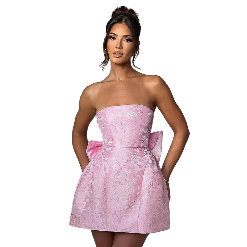 Jacquard Mini Dress with Bow - Strapless