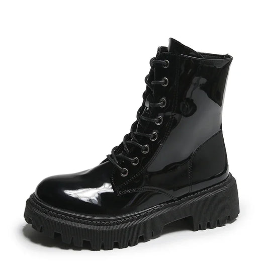 Black Patent Platform Combat Boots