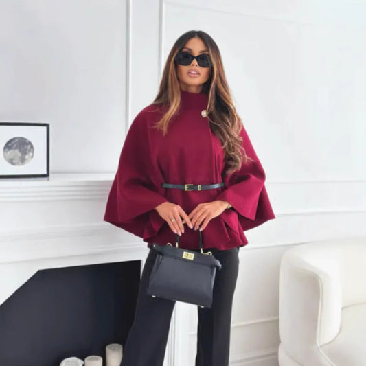 Woolen Cape Coat With Belt - Winter Elegant Style