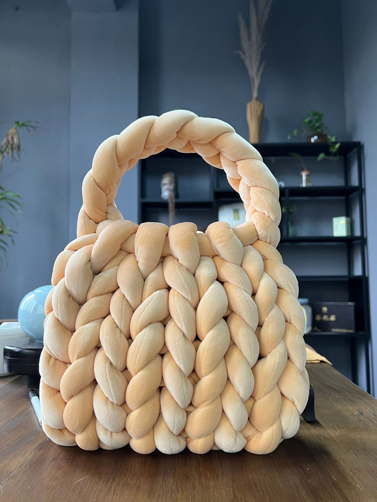 Handmade Chunky Knit Velvet Handbag Bag