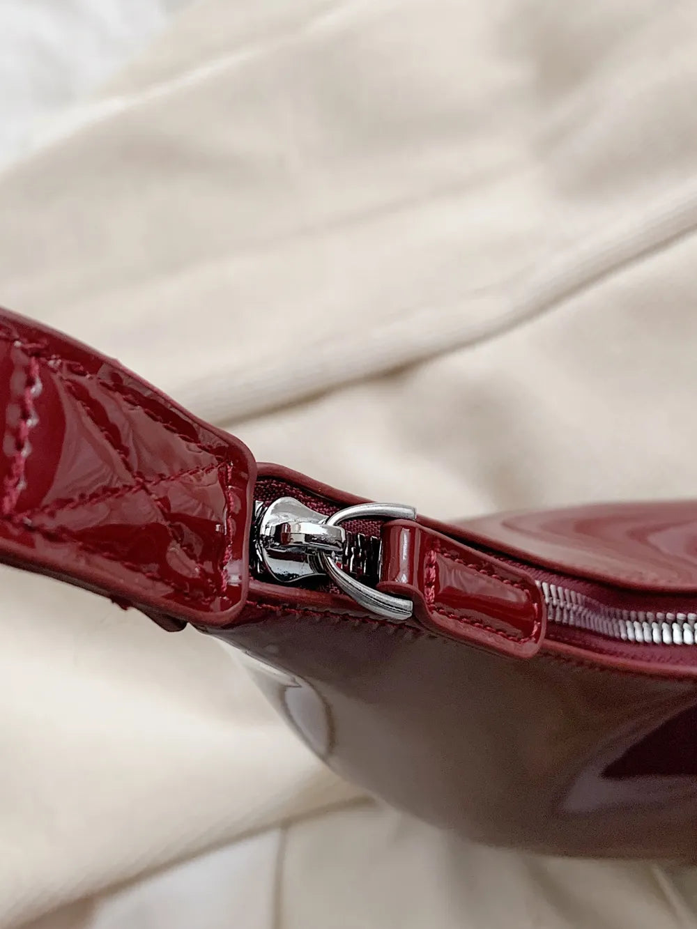 Glossy Moon-Shaped Shoulder Bag