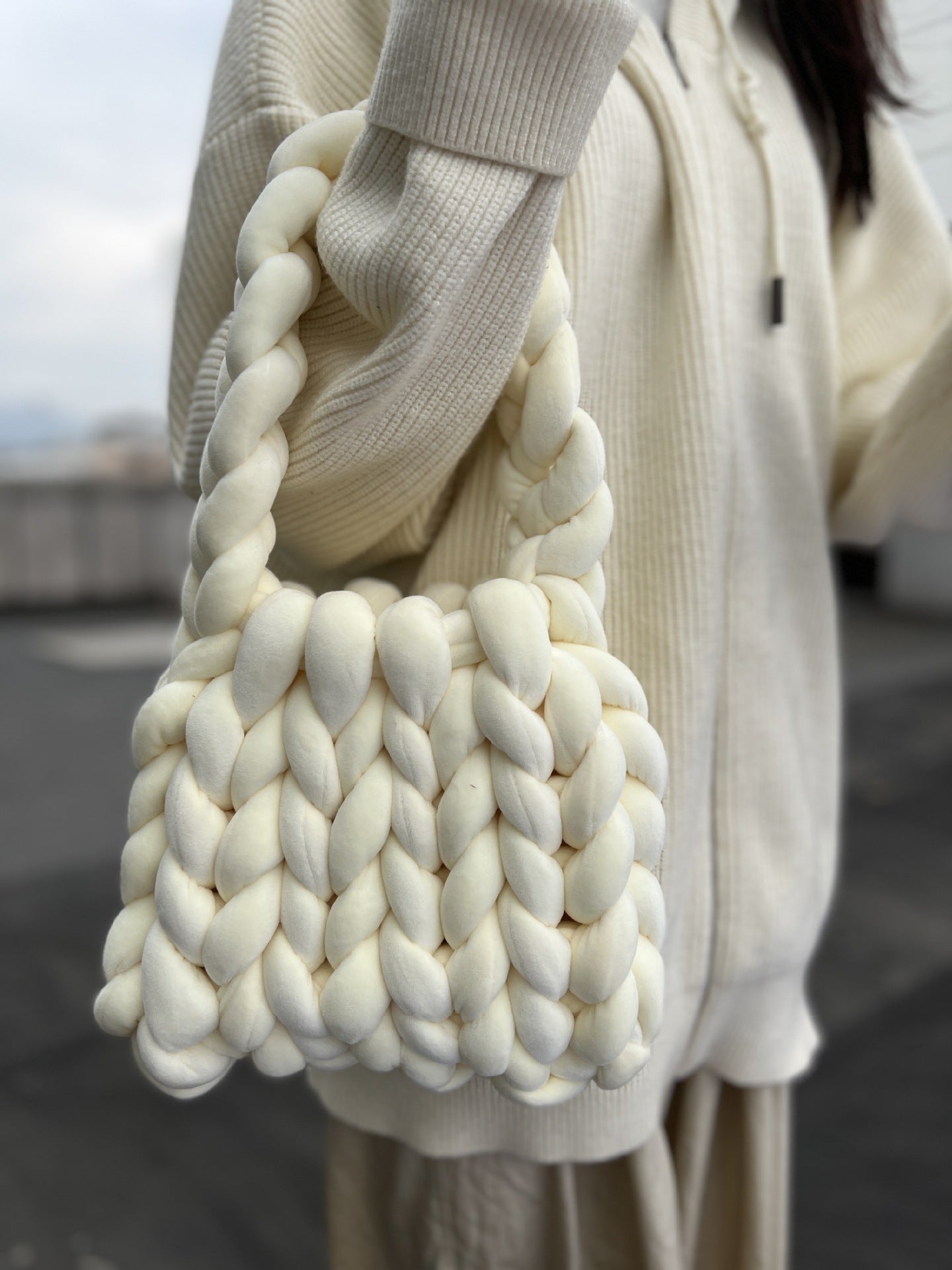 Handmade Chunky Knit Velvet Handbag Bag