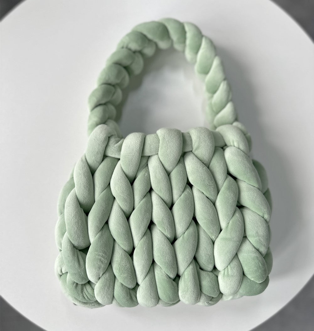 Handmade Chunky Knit Velvet Handbag Bag