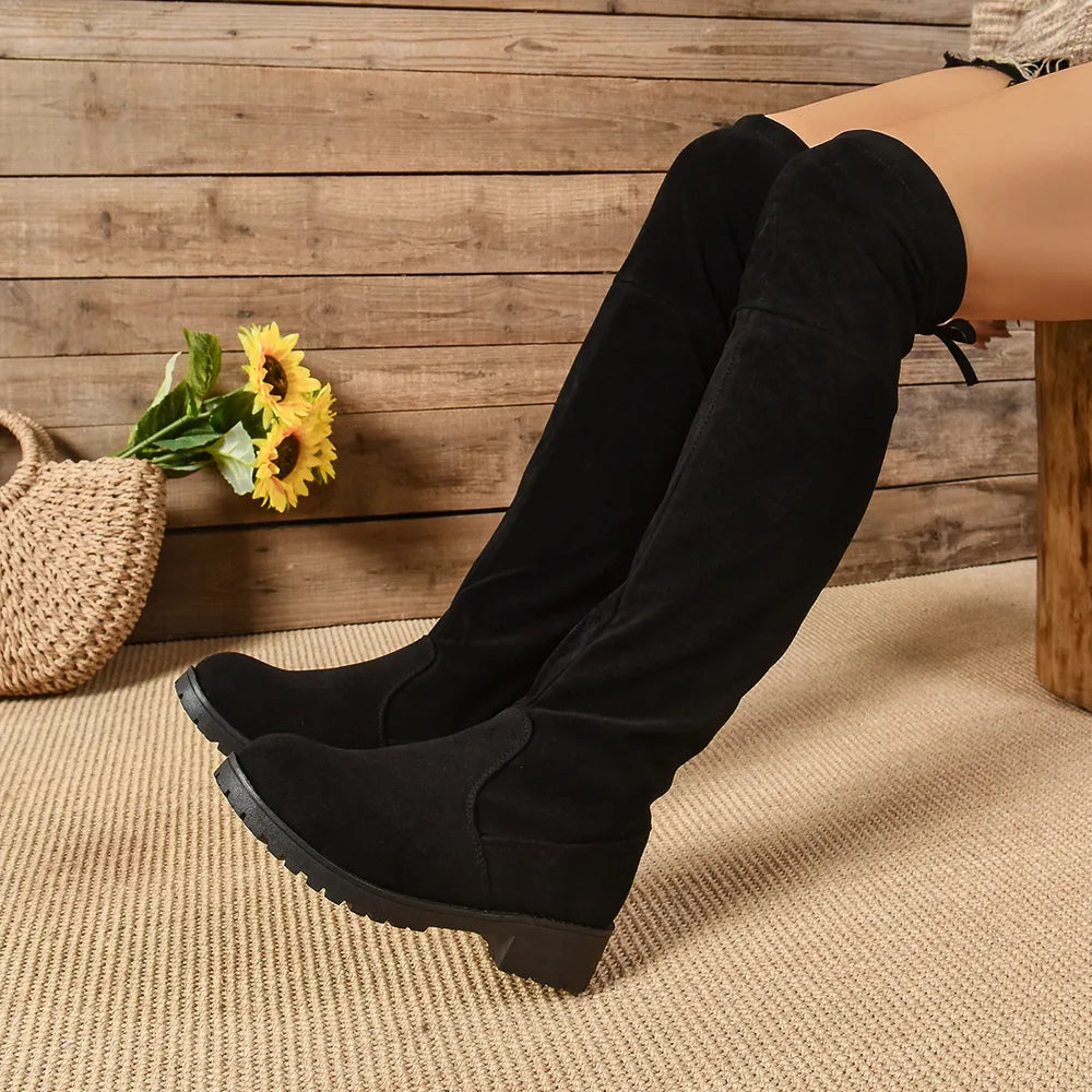 Over-the-Knee Suede Low-Heel Boots